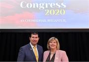 7 March 2020; LGFA President Marie Hickey with LGFA President Elect Micheál Naughton during the LGFA Annual Congress 2020 at the Loughrea Hotel & Spa in Loughrea, Galway. Photo by Piaras Ó Mídheach/Sportsfile