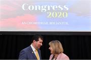7 March 2020; LGFA President Marie Hickey speaking with LGFA President Elect Micheál Naughton during the LGFA Annual Congress 2020 at the Loughrea Hotel & Spa in Loughrea, Galway. Photo by Piaras Ó Mídheach/Sportsfile