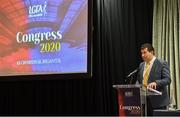 7 March 2020; LGFA President Elect Micheál Naughton makes a speech before winning the election during the LGFA Annual Congress 2020 at the Loughrea Hotel & Spa in Loughrea, Galway. Photo by Piaras Ó Mídheach/Sportsfile