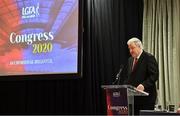 7 March 2020; Ladies Gaelic Football Association presidential candidate Dominic Leech makes a speech before the vote during the LGFA Annual Congress 2020 at the Loughrea Hotel & Spa in Loughrea, Galway. Photo by Piaras Ó Mídheach/Sportsfile