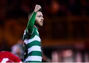 7 March 2020; Jack Byrne of Shamrock Rovers celebrates after scoring his side's first goal during the SSE Airtricity League Premier Division match between Sligo Rovers and Shamrock Rovers at The Showgrounds in Sligo. Photo by Stephen McCarthy/Sportsfile