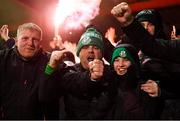 7 March 2020; Shamrock Rovers supporters celebrate after their side's first goal, scored by Jack Byrne, during the SSE Airtricity League Premier Division match between Sligo Rovers and Shamrock Rovers at The Showgrounds in Sligo. Photo by Stephen McCarthy/Sportsfile