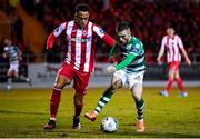 7 March 2020; Jack Byrne of Shamrock Rovers in action against Will Seymour of Sligo Rovers during the SSE Airtricity League Premier Division match between Sligo Rovers and Shamrock Rovers at The Showgrounds in Sligo. Photo by Stephen McCarthy/Sportsfile