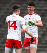 7 March 2020; Matthew Murnaghan, left, and Liam Gray of Tyrone celebrate after the EirGrid Ulster GAA Football U20 Championship Final match between Tyrone and Donegal at St Tiernach's Park in Clones, Monaghan. Photo by Oliver McVeigh/Sportsfile