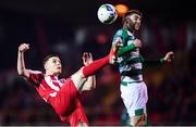 7 March 2020; Dylan Watts of Shamrock Rovers in action against Garry Buckley of Sligo Rovers during the SSE Airtricity League Premier Division match between Sligo Rovers and Shamrock Rovers at The Showgrounds in Sligo. Photo by Stephen McCarthy/Sportsfile