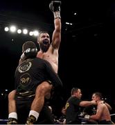 7 March 2020; Jono Carroll celebrates defeating Scott Quigg in their super-featherweight bout at the Manchester Arena in Manchester, England. Photo by Dave Thompson/Matchroom Boxing via Sportsfile