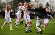 7 March 2020; England players, including Mikayla Wildgoose, centre, celebrate following the Women's Under-15s John Read Trophy match between Republic of Ireland and England at FAI National Training Centre in Dublin. Photo by Sam Barnes/Sportsfile