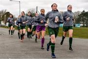 7 March 2020; Republic of Ireland players make their way to the pitch, lead by Eve O’Brien, left, and Jessie Stapleton, ahead of the Women's Under-15s John Read Trophy match between Republic of Ireland and England at FAI National Training Centre in Dublin. Photo by Sam Barnes/Sportsfile