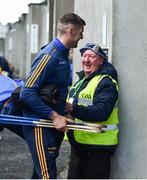 8 March 2020; Séamus Callanan of Tipperary is greeted by steward Gerry Mylette as he arrives ahead of the Allianz Hurling League Division 1 Group A Round 3 match between Galway and Tipperary at Pearse Stadium in Salthill, Galway. Photo by Sam Barnes/Sportsfile