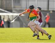8 March 2020; John Michael Nolan of Carlow in action against Cormac Boyle of Westmeath during the Allianz Hurling League Division 1 Relegation Play-Off match between Westmeath and Carlow at TEG Cusack Park in Mullingar, Westmeath. Photo by Seb Daly/Sportsfile