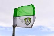 8 March 2020; The Cabinteely crest is seen on a corner flag ahead of the EA Sports Cup First Round match between Cabinteely and Crumlin United at Stradbrook in Blackrock, Dublin. Photo by Ben McShane/Sportsfile