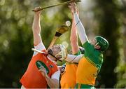 8 March 2020; Ryan Gaffney of Armagh in action against Christopher McDermott and Stephen Gllespie of Donegal during the Allianz Hurling League Round 3A Final match between Armagh and Donegal at Páirc Éire Óg in Carrickmore, Tyrone. Photo by Oliver McVeigh/Sportsfile