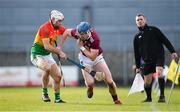 8 March 2020; Tommy Doyle of Westmeath in action against Martin Kavanagh of Carlow during the Allianz Hurling League Division 1 Relegation Play-Off match between Westmeath and Carlow at TEG Cusack Park in Mullingar, Westmeath. Photo by Seb Daly/Sportsfile