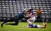 8 March 2020; Conor Whelan of Galway shoots to score his side's second goal despite the efforts of Padraic Maher, right, and goalkeeper Brian Hogan of Tipperary during the Allianz Hurling League Division 1 Group A Round 3 match between Galway and Tipperary at Pearse Stadium in Salthill, Galway. Photo by Sam Barnes/Sportsfile