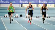8 March 2020; Con O'Donovan of Rising Sun AC, Cork, M75 60m, left, Tom Clinton of Navan AC, Meath, M70, centre, and David Leech of Blackrock AC, Dublin, M70, competing in the 60m event during the Irish Life Health National Masters Indoors Athletics Championships at Athlone IT in Athlone, Westmeath. Photo by Piaras Ó Mídheach/Sportsfile