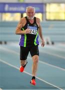 8 March 2020; Tom Clinton of Navan AC, Meath, competing in the M70 60m event during the Irish Life Health National Masters Indoors Athletics Championships at Athlone IT in Athlone, Westmeath. Photo by Piaras Ó Mídheach/Sportsfile