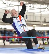 8 March 2020; John Rice of Grange/Fermoy AC, Cork, competing in the M70 High Jump event during the Irish Life Health National Masters Indoors Athletics Championships at Athlone IT in Athlone, Westmeath. Photo by Piaras Ó Mídheach/Sportsfile