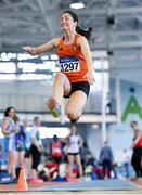 8 March 2020; Sinéad Doogan of Rosses AC, Donegal, competing in the M40 Long Jump event during the Irish Life Health National Masters Indoors Athletics Championships at Athlone IT in Athlone, Westmeath. Photo by Piaras Ó Mídheach/Sportsfile