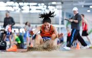 8 March 2020; Sinéad Doogan of Rosses AC, Donegal, competing in the M40 Long Jump event during the Irish Life Health National Masters Indoors Athletics Championships at Athlone IT in Athlone, Westmeath. Photo by Piaras Ó Mídheach/Sportsfile