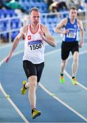 8 March 2020; John O'Loughlin of Crusaders AC, Dublin, competing in the M50 200m event during the Irish Life Health National Masters Indoors Athletics Championships at Athlone IT in Athlone, Westmeath. Photo by Piaras Ó Mídheach/Sportsfile