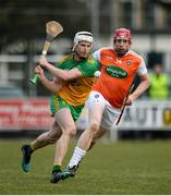 8 March 2020; Jack O'Loughlin of Donegal in action against Ryan Gaffney of Armagh during the Allianz Hurling League Round 3A Final match between Armagh and Donegal at Páirc Éire Óg in Carrickmore, Tyrone. Photo by Oliver McVeigh/Sportsfile
