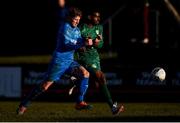 8 March 2020; Oliver White of Cabinteely in action against Calvin Rogers of Crumlin United during the EA Sports Cup First Round match between Cabinteely and Crumlin United at Stradbrook in Blackrock, Dublin. Photo by Ben McShane/Sportsfile