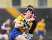7 March 2020; Ruairi Fallon of Roscommon in action against Matthew Tierney of Galway during the EirGrid Connacht GAA Football U20 Championship Final match between Galway and Roscommon at Tuam Stadium in Tuam, Galway. Photo by Seb Daly/Sportsfile