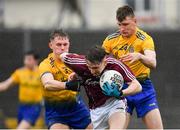 7 March 2020; Matthew Cooley of Galway in action against Colin Walsh, left, and Shane Cunnane of Roscommon during the EirGrid Connacht GAA Football U20 Championship Final match between Galway and Roscommon at Tuam Stadium in Tuam, Galway. Photo by Seb Daly/Sportsfile