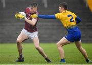 7 March 2020; Matthew Tierney of Galway in action against Pearse Frost of Roscommon during the EirGrid Connacht GAA Football U20 Championship Final match between Galway and Roscommon at Tuam Stadium in Tuam, Galway. Photo by Seb Daly/Sportsfile