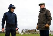 9 March 2020; Trainer Willie Mullins speaks with Ruby Walsh on the gallops ahead of the Cheltenham Racing Festival at Prestbury Park in Cheltenham, England. Photo by Harry Murphy/Sportsfile