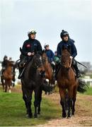 9 March 2020; The Willie Mullins string is led onto the gallops by Paul Townend on Benie Des Dieux, left, and Ruby Walsh on Chacun Pour Soi ahead of the Cheltenham Racing Festival at Prestbury Park in Cheltenham, England. Photo by David Fitzgerald/Sportsfile