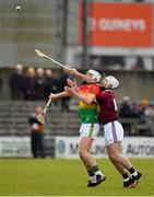 8 March 2020; Kevin McDonald of Carlow in action against Derek McNicholas of Westmeath during the Allianz Hurling League Division 1 Relegation Play-Off match between Westmeath and Carlow at TEG Cusack Park in Mullingar, Westmeath. Photo by Seb Daly/Sportsfile