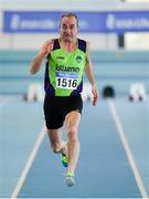 8 March 2020; Michael A Murphy of Killarney Valley AC, Kerry, competing in the M50 60m event during the Irish Life Health National Masters Indoors Athletics Championships at Athlone IT in Athlone, Westmeath. Photo by Piaras Ó Mídheach/Sportsfile