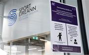 9 March 2020; A sign showing steps for the public to take to counter the spread of the Coronavirus COVID-19 in the Sport Ireland National Indoor Arena after an Ireland Rugby Press Conference at the Sports Ireland Campus in Dublin. Photo by Brendan Moran/Sportsfile