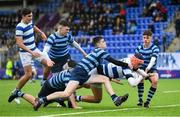 9 March 2020; Tom Brigg of Blackrock College dives over to score his side's third try during the Bank of Ireland Leinster Schools Junior Cup Semi-Final match between Blackrock College and St Vincent’s, Castleknock College at Energia Park in Donnybrook, Dublin. Photo by Ramsey Cardy/Sportsfile