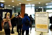 9 March 2020; A sign about Coronavirus COVID-19 is seen in the foyer ahead of the Cheltenham Racing Festival at Prestbury Park in Cheltenham, England. Photo by Harry Murphy/Sportsfile