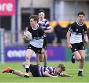 10 March 2020; Tadhg Brophy of Newbridge College on his way to scoring his side's fourth try during the Bank of Ireland Leinster Schools Junior Cup Semi-Final match between Terenure College and Newbridge College at Energia Park in Donnybrook, Dublin. Photo by Ramsey Cardy/Sportsfile