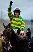 10 March 2020; Jockey Barry Geraghty celebrates after winning the Unibet Champion Hurdle Challenge Trophy on Epatante on Day One of the Cheltenham Racing Festival at Prestbury Park in Cheltenham, England. Photo by David Fitzgerald/Sportsfile