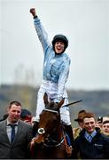 10 March 2020; Jockey Rachael Blackmore on Honeysuckle celebrates after winning the Close Brothers Mares´ Hurdle on Day One of the Cheltenham Racing Festival at Prestbury Park in Cheltenham, England. Photo by David Fitzgerald/Sportsfile