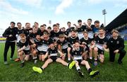 10 March 2020; The Newbridge College squad celebrate following the Bank of Ireland Leinster Schools Junior Cup Semi-Final match between Terenure College and Newbridge College at Energia Park in Donnybrook, Dublin. Photo by Ramsey Cardy/Sportsfile