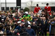 10 March 2020; Barry Geraghty on Epatante celebrates after winning the Unibet Champion Hurdle Challenge Trophy on Day One of the Cheltenham Racing Festival at Prestbury Park in Cheltenham, England. Photo by Harry Murphy/Sportsfile