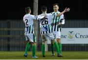 10 March 2020; Joe Doyle of Bray Wanderers celebrates after scoring his side's second goal with team-mates John Ross Wilson, 2, and Cian Maher, 26, during the EA Sports Cup First Round match between Wexford FC and Bray Wanderers at Ferrycarrig Park in Wexford. Photo by Matt Browne/Sportsfile