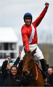 11 March 2020; Jockey Davy Russell on Envoi Allen celebrates after winning the Ballymore Novices' Hurdle on Day Two of the Cheltenham Racing Festival at Prestbury Park in Cheltenham, England. Photo by Harry Murphy/Sportsfile