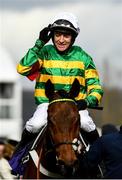 11 March 2020; Jockey Barry Geraghty on Champ celebrates after winning the RSA Insurance Novices' Chase on Day Two of the Cheltenham Racing Festival at Prestbury Park in Cheltenham, England. Photo by Harry Murphy/Sportsfile