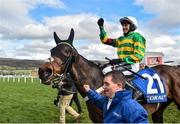 11 March 2020; Jockey Barry Geraghty celebrates after winning the RSA Insurance Novices' Chase on Dame De Compagnie during Day Two of the Cheltenham Racing Festival at Prestbury Park in Cheltenham, England. Photo by David Fitzgerald/Sportsfile