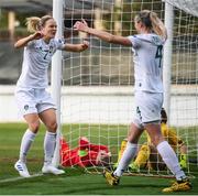 11 March 2020; Diane Caldwell of Republic of Ireland, left, celebrates after scoring her side's first goal with team-mate Louise Quinn during the UEFA Women's 2021 European Championships Qualifier match between Montenegro and Republic of Ireland at Pod Malim Brdom in Petrovac, Montenegro. Photo by Stephen McCarthy/Sportsfile