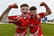 11 March 2020; CBS Roscommon players Aodhan Looby, left, and team captain Ciaran Purcell celebrate after the Top Oil Connacht Schools Senior A Cup Final match between CBS Roscommon and St Muredach's College at The Sportsground in Galway. Photo by Matt Browne/Sportsfile