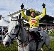 11 March 2020; Jockey Harry Skelton on Politologue celebrates after winning the Betway Queen Mother Champion Chase on Day Two of the Cheltenham Racing Festival at Prestbury Park in Cheltenham, England. Photo by David Fitzgerald/Sportsfile