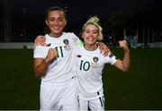 11 March 2020; Katie McCabe, left, and Denise O'Sullivan of Republic of Ireland celebrate following the UEFA Women's 2021 European Championships Qualifier match between Montenegro and Republic of Ireland at Pod Malim Brdom in Petrovac, Montenegro. Photo by Stephen McCarthy/Sportsfile