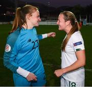 11 March 2020; Courtney Brosnan, left, and Kyra Carusa of Republic of Ireland celebrate following the UEFA Women's 2021 European Championships Qualifier match between Montenegro and Republic of Ireland at Pod Malim Brdom in Petrovac, Montenegro. Photo by Stephen McCarthy/Sportsfile